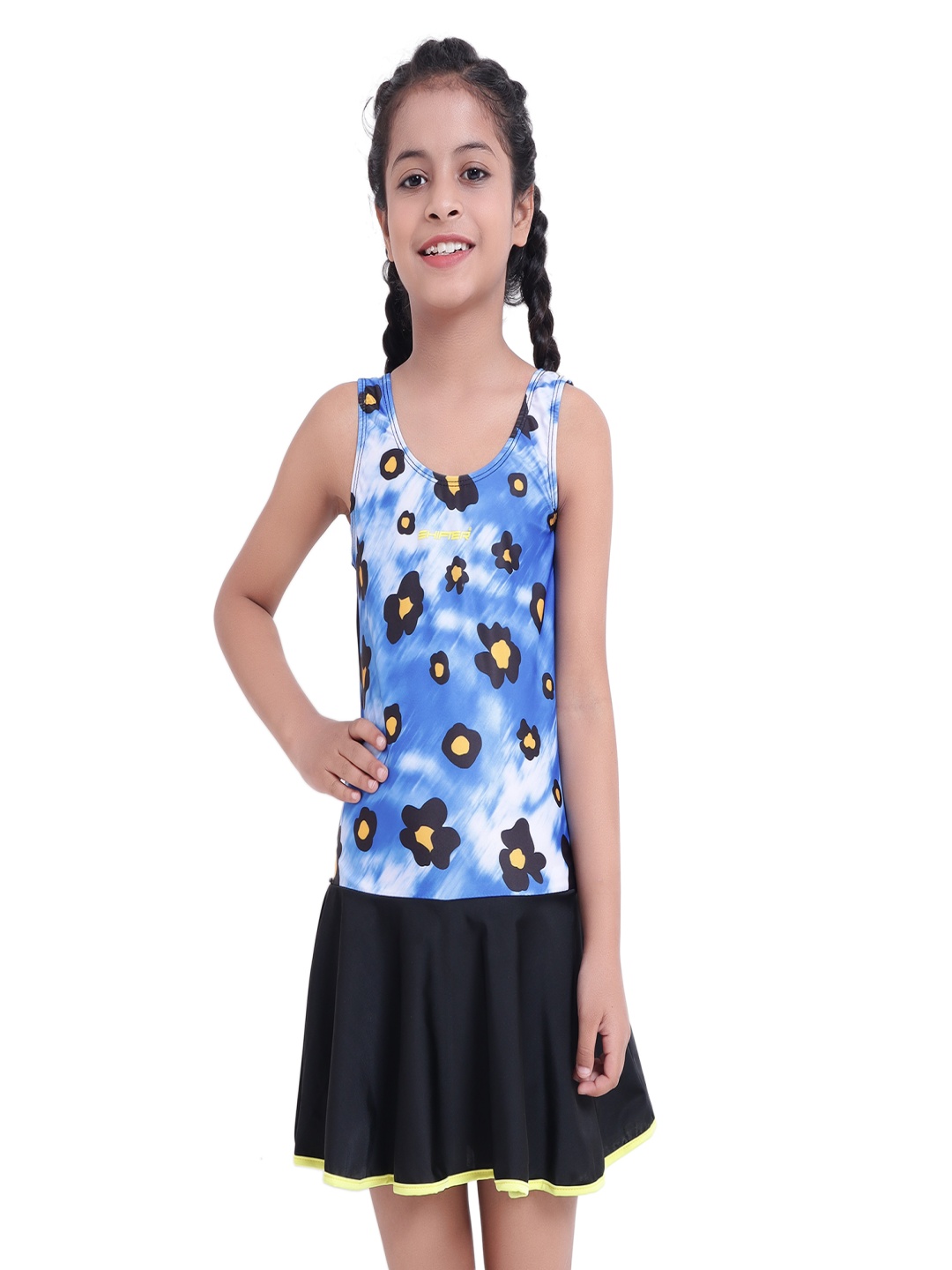 

SHIFTER Girls Printed Quick-Dry Swimming Dress, Blue