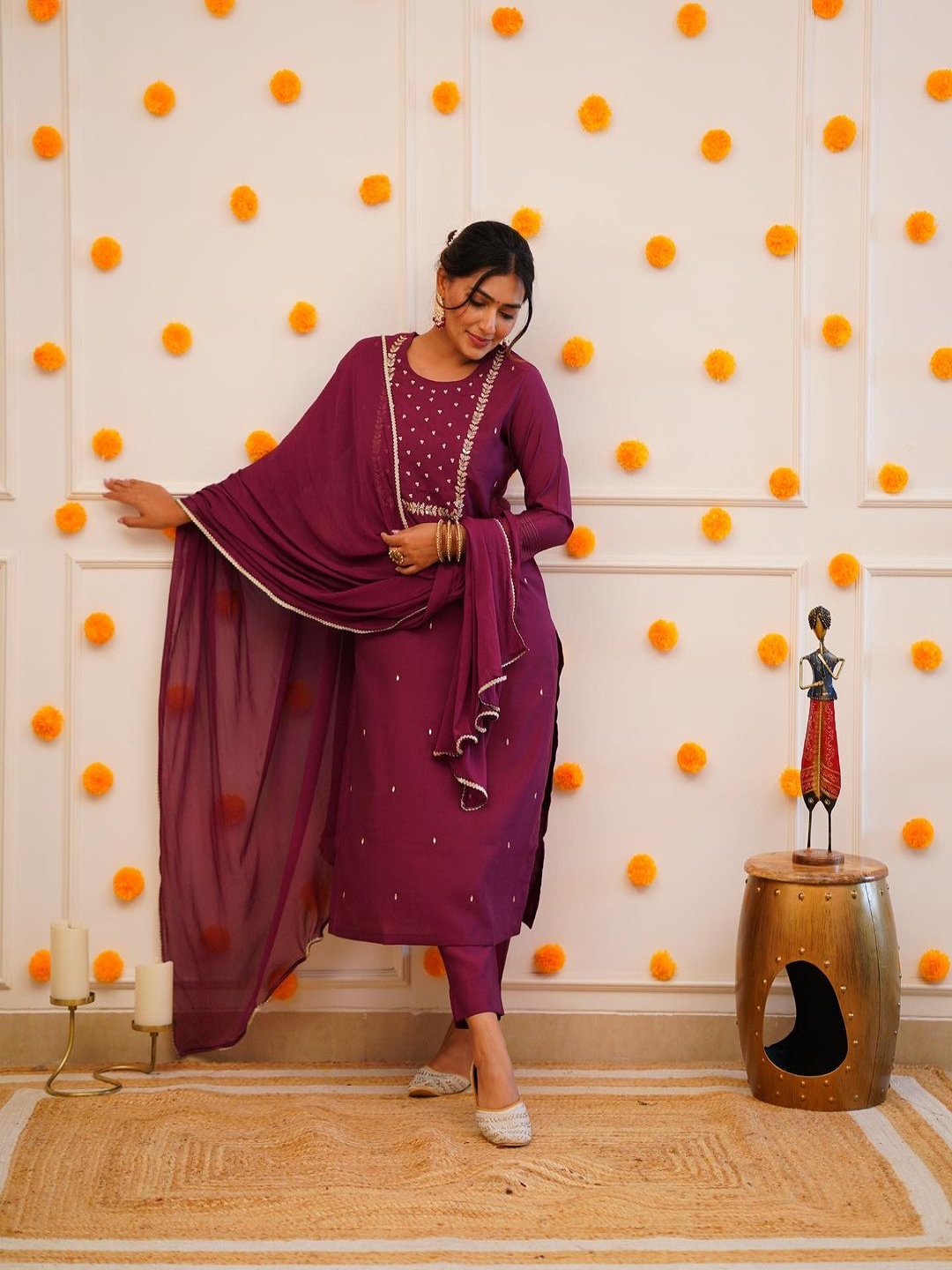 

Moda Rapido Embroidered Stones & Beads Work Kurta With Trousers & Dupatta, Maroon