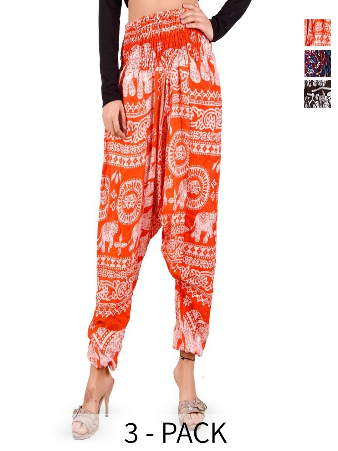 

NarNari Women Pack Of 3 Printed Harem Pants, Orange