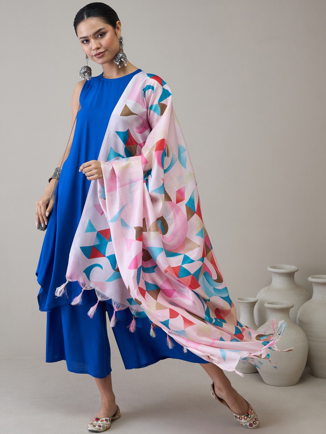 

InWeave Women Regular Kurta with Palazzos & With Dupatta, Blue