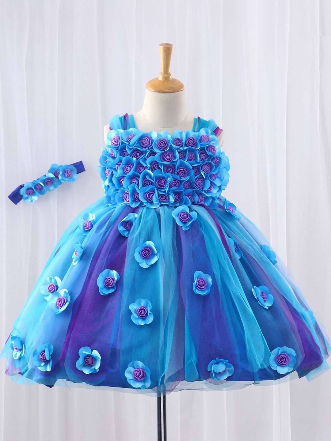 

Li & Li Boutique Girls Teal Blue and Purple, Lavender Strips Flower Frock