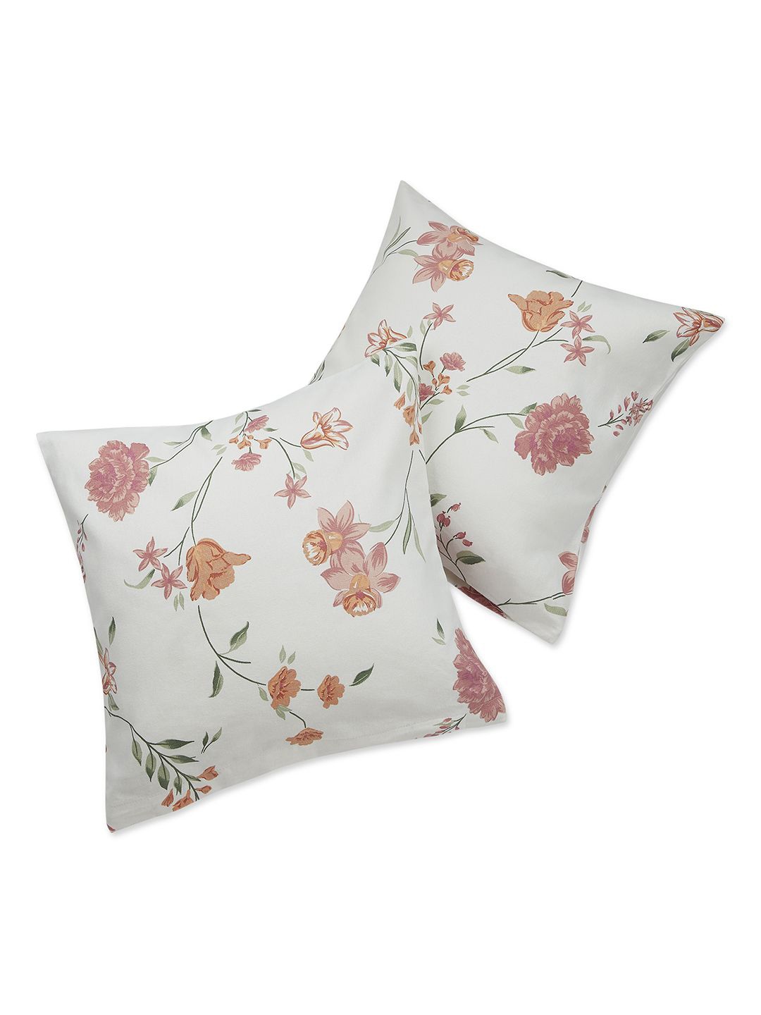 

haus & kinder White & Peach-Coloured Set of 2 Floral Square Cushion Covers