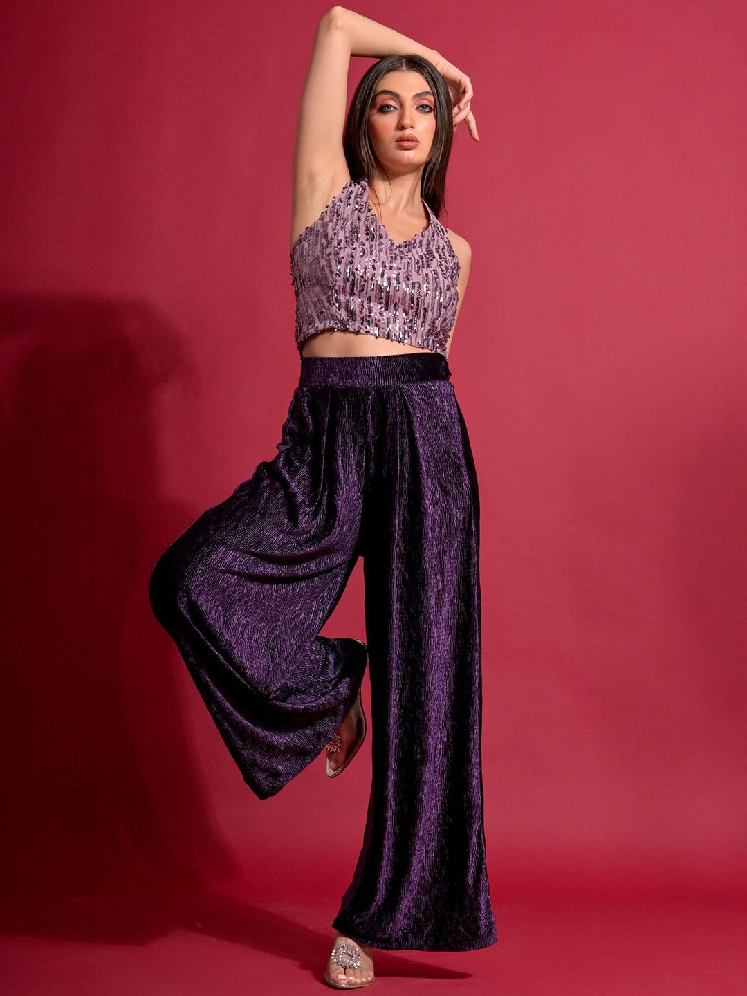 

GARDEN PARTY Women's Velvet Co-Ord Set, Purple