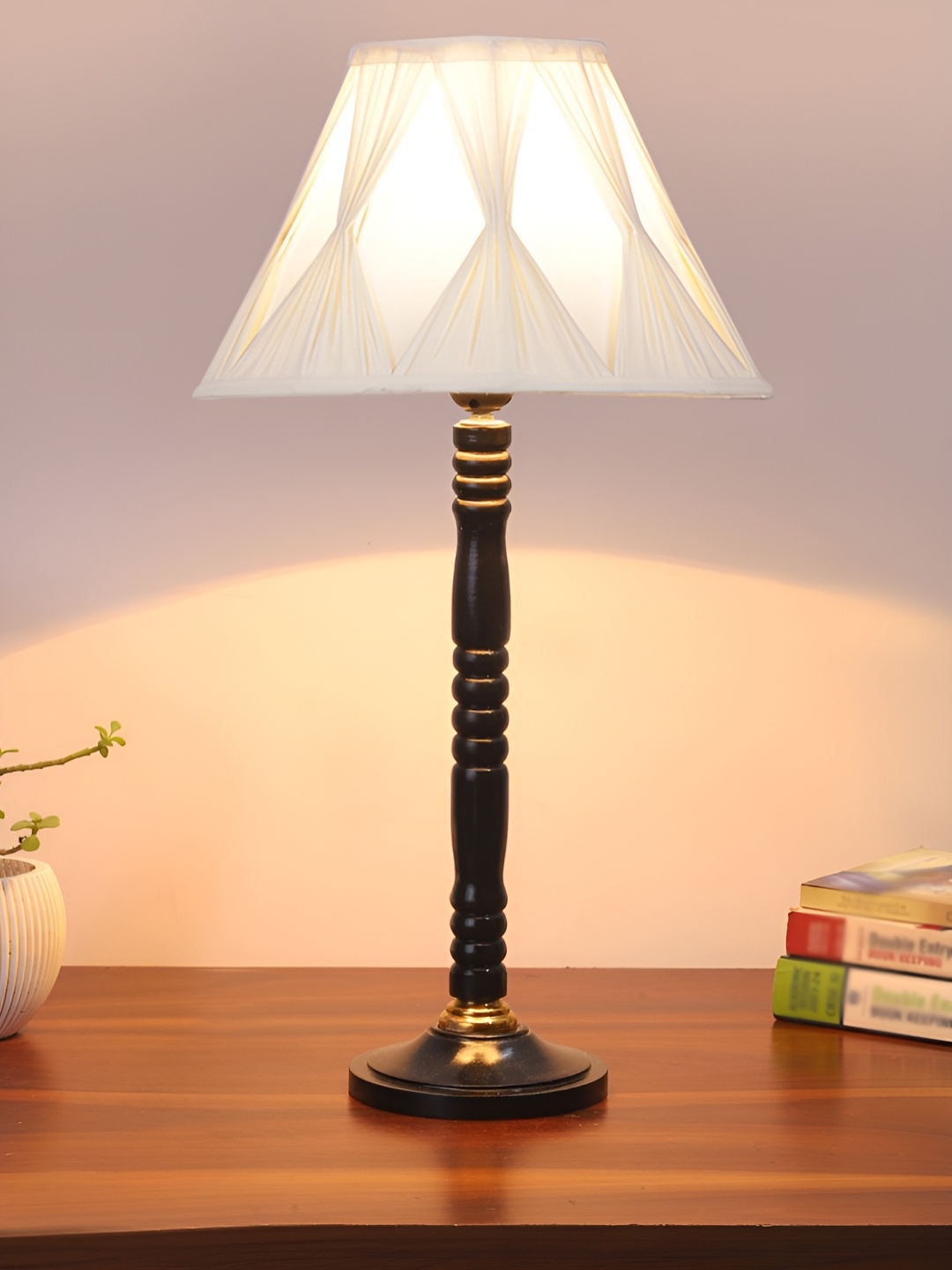 

Devansh Off White Wooden Frustum Shaped Table Lamp