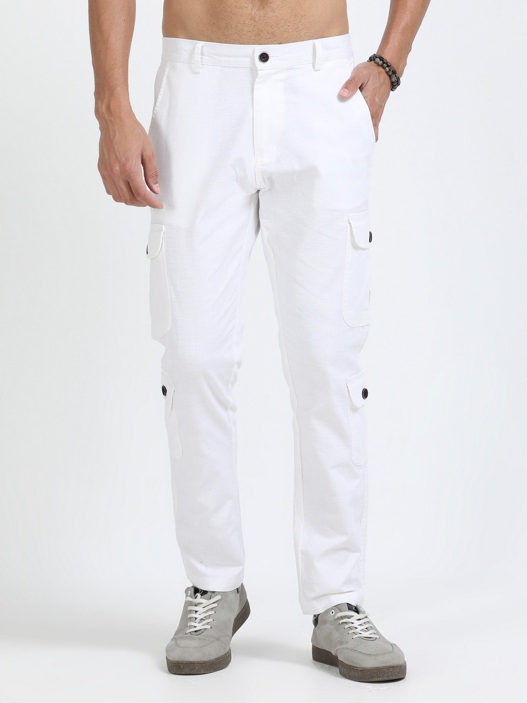 

NEVER NEUD Men Relaxed Cargos Trousers, White