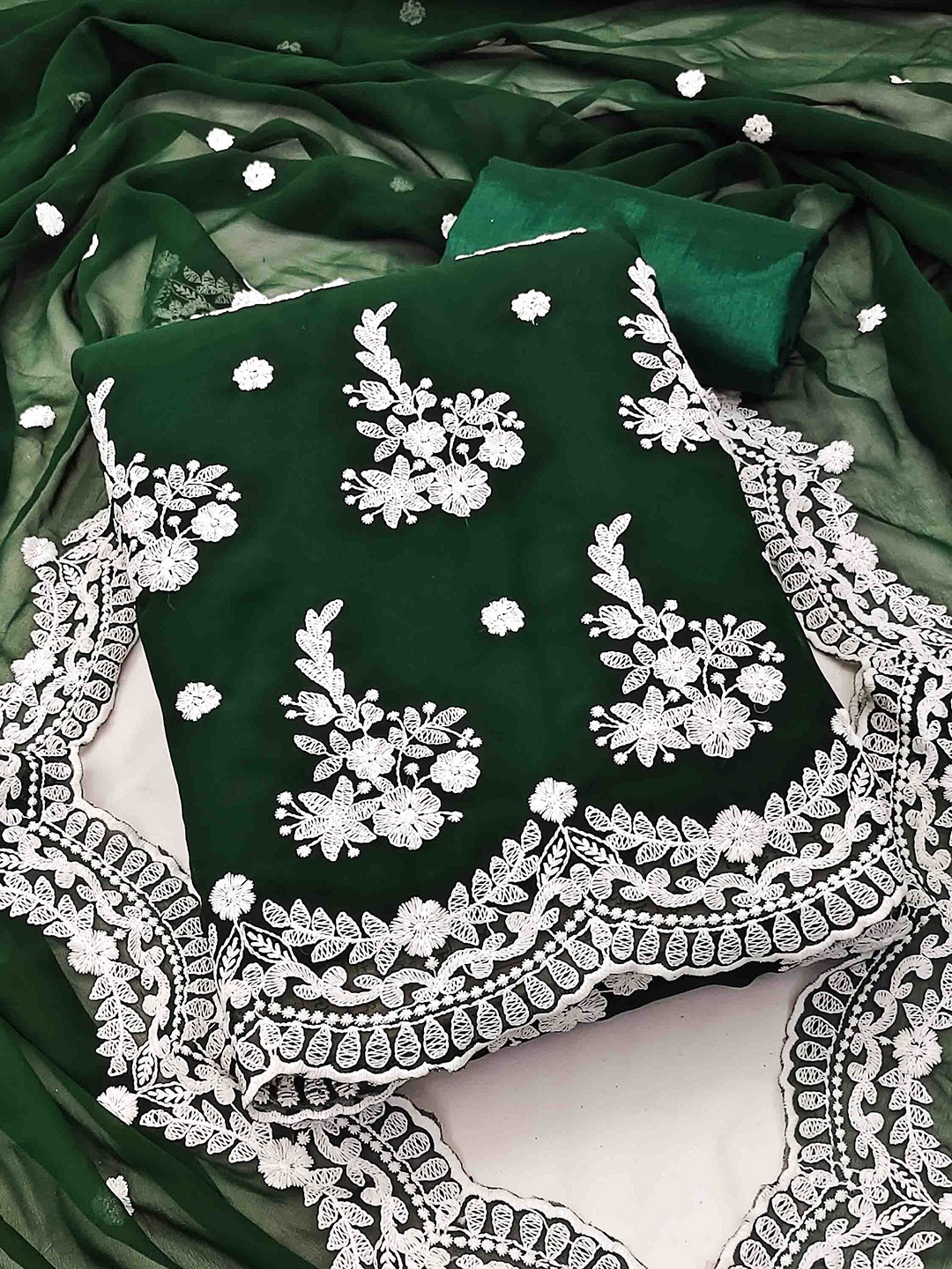 

KALINI Embroidered Unstitched Dress Material, Green