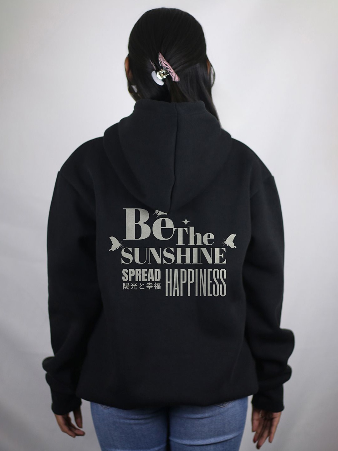 

EKSDEE Women Printed Hooded Sweatshirt, Black