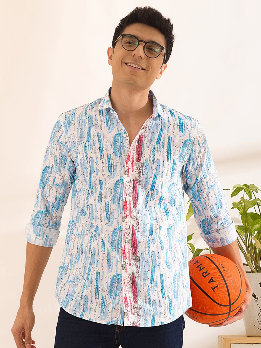 

Mculine Men Standard Floral Opaque Printed Casual Shirt, Blue