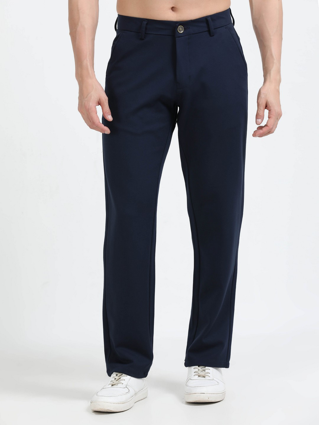 

NEVER NEUD Men Relaxed Regular Fit Mid-Rise Trousers, Navy blue