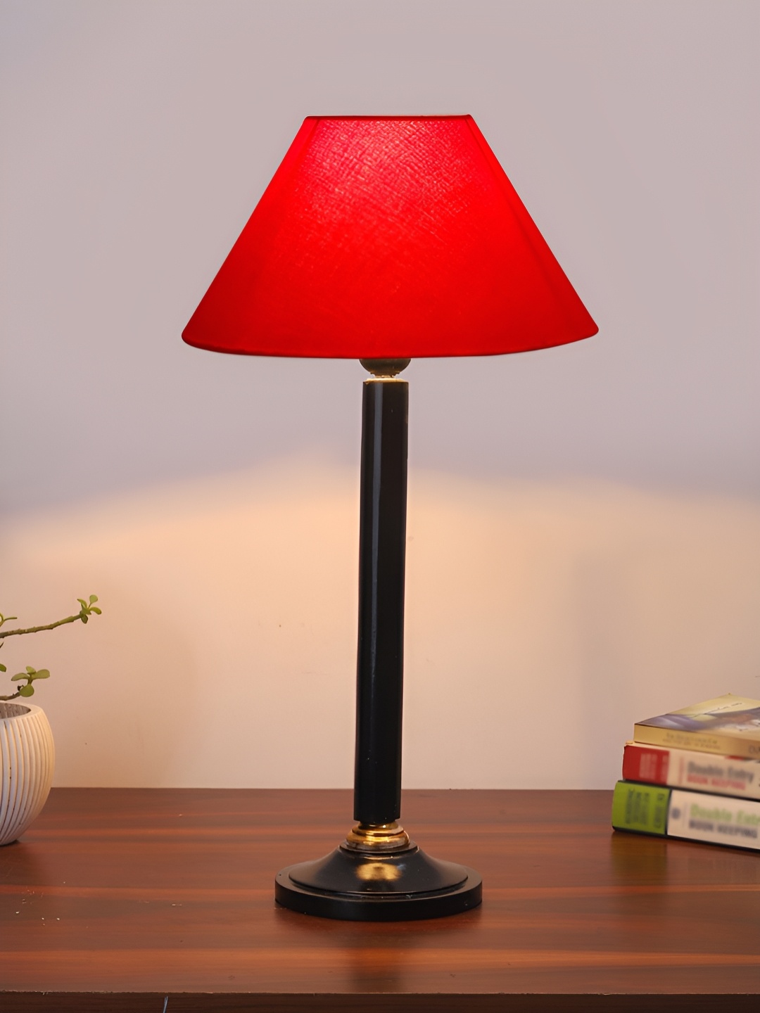 

Devansh Red & Black Wooden Contemporary Frustum Shaped Table Lamp