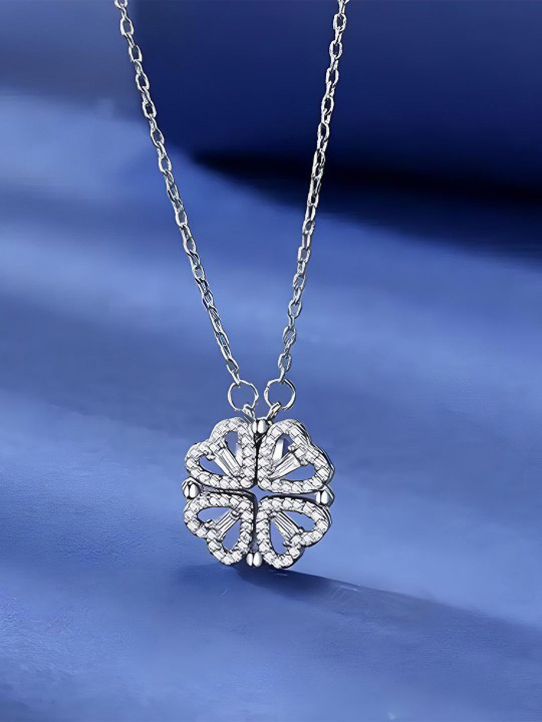 

BEYTER Stainless Steel AD Stones Studded Heart Shaped Minimal Necklace, Silver