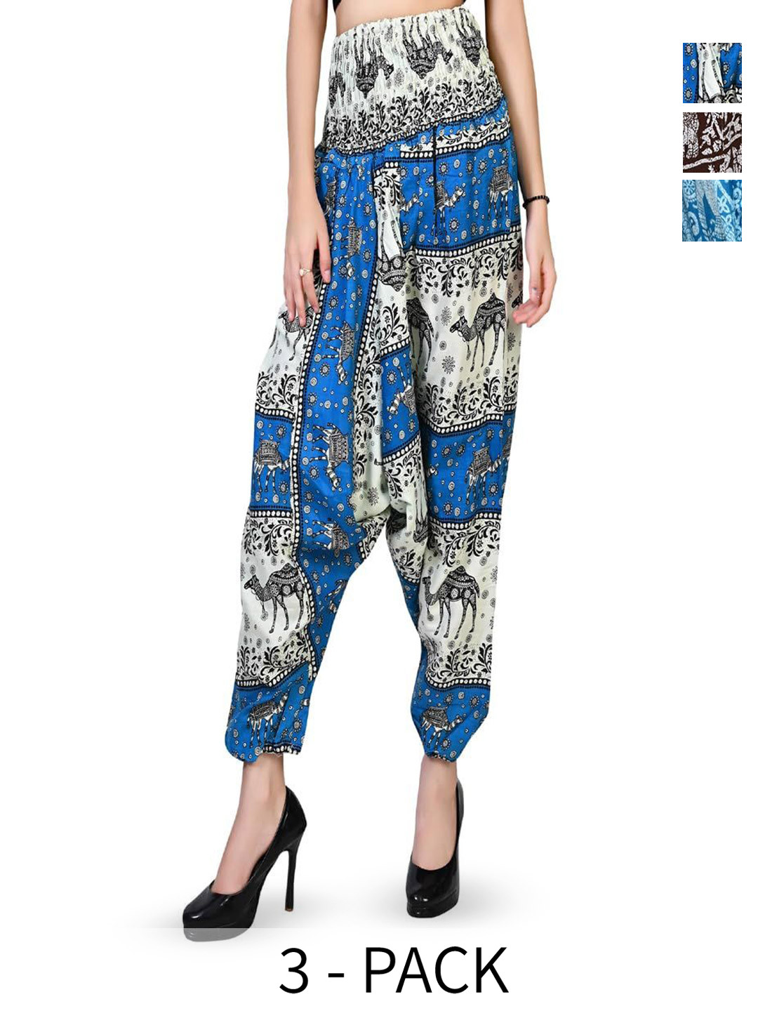 

NarNari Women Pack Of 3 Printed High Rise Harem Pants, Blue