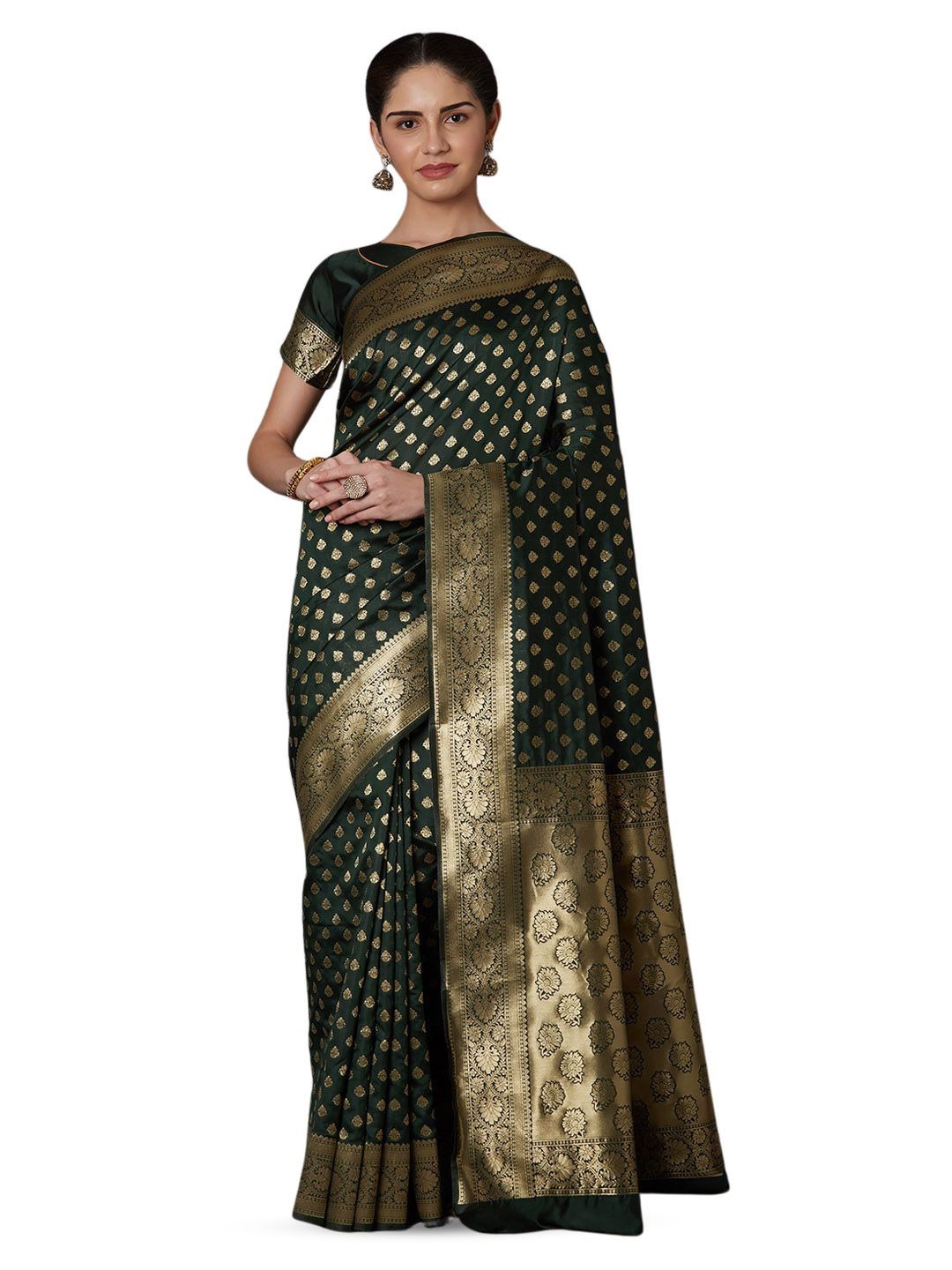 

shree enterprises Woven Design Zari Banarasi Saree, Green