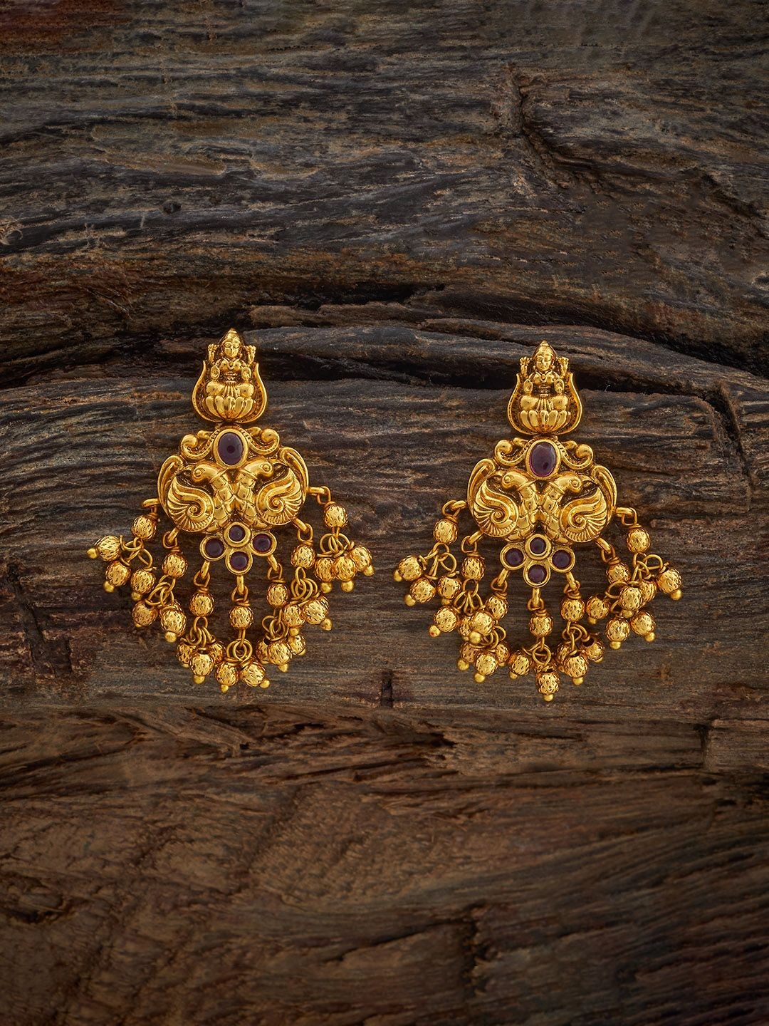 

Kushal's Fashion Jewellery Ruby Gold-Plated Contemporary Antique Drop Earrings, Red