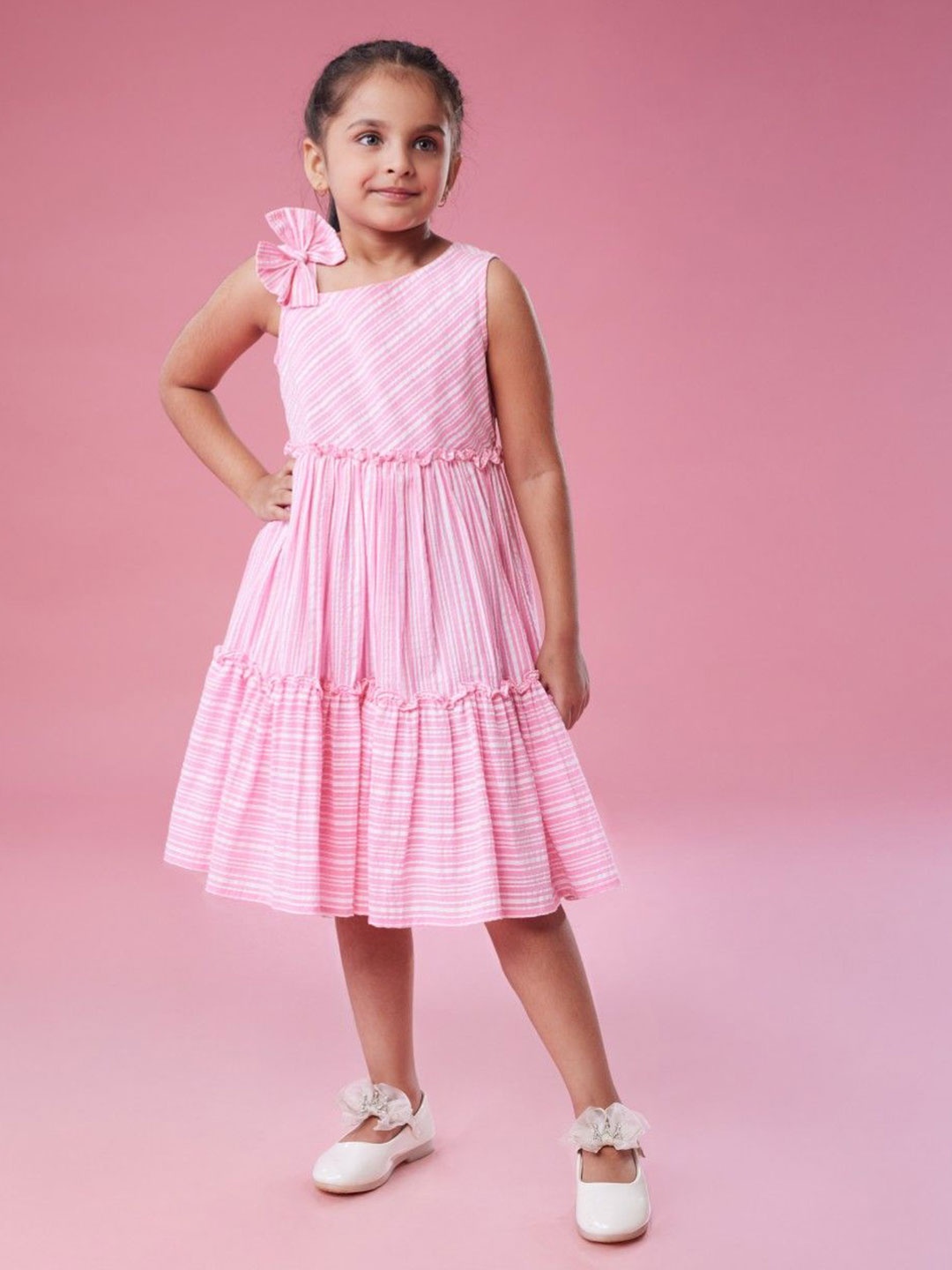 

MASTARANG Girls Flared Printed Dress, Pink