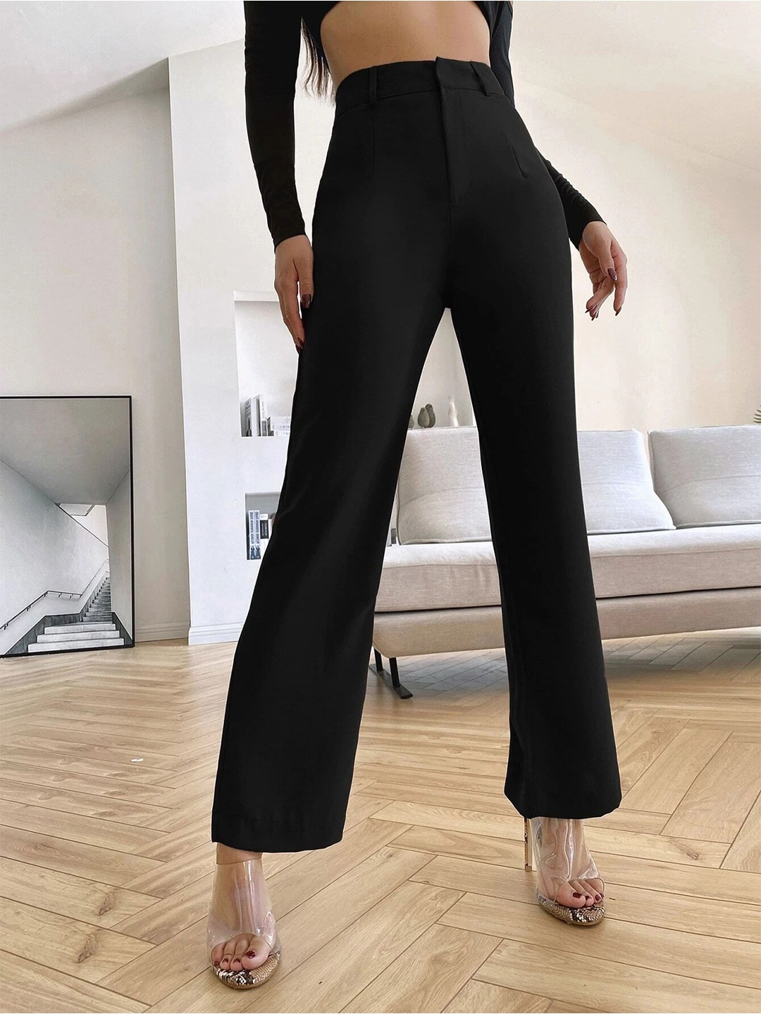 

FNOCKS Women Knitted Palazzos, Black