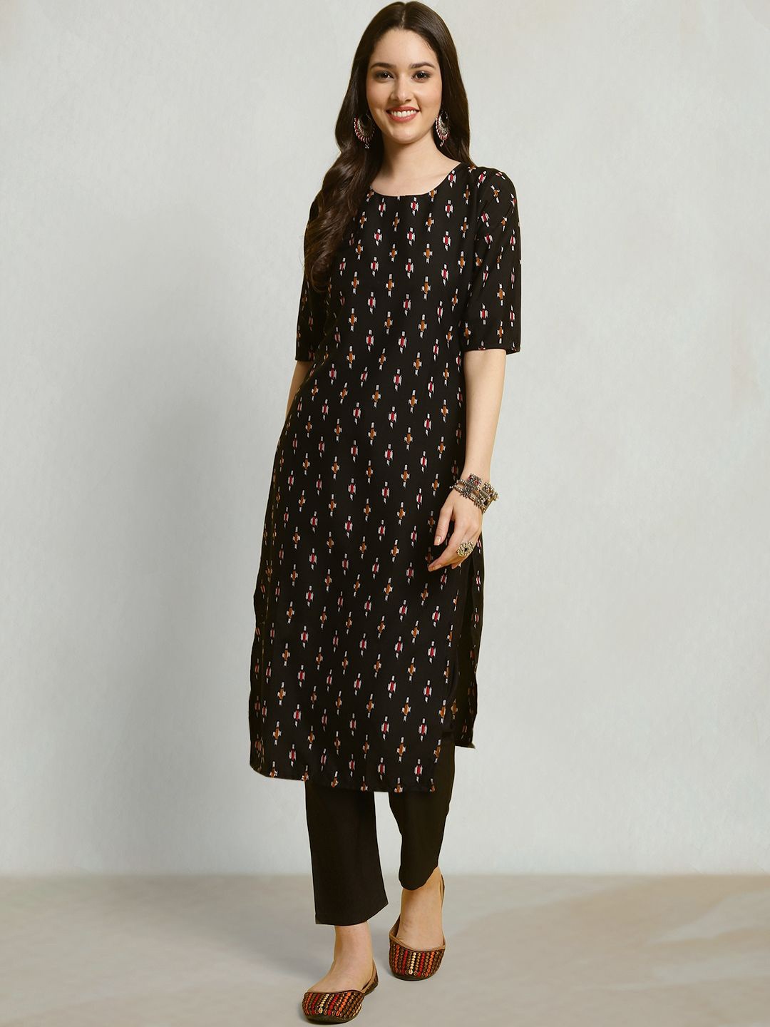 

Moda Rapido Geometric Printed Straight Kurta, Black