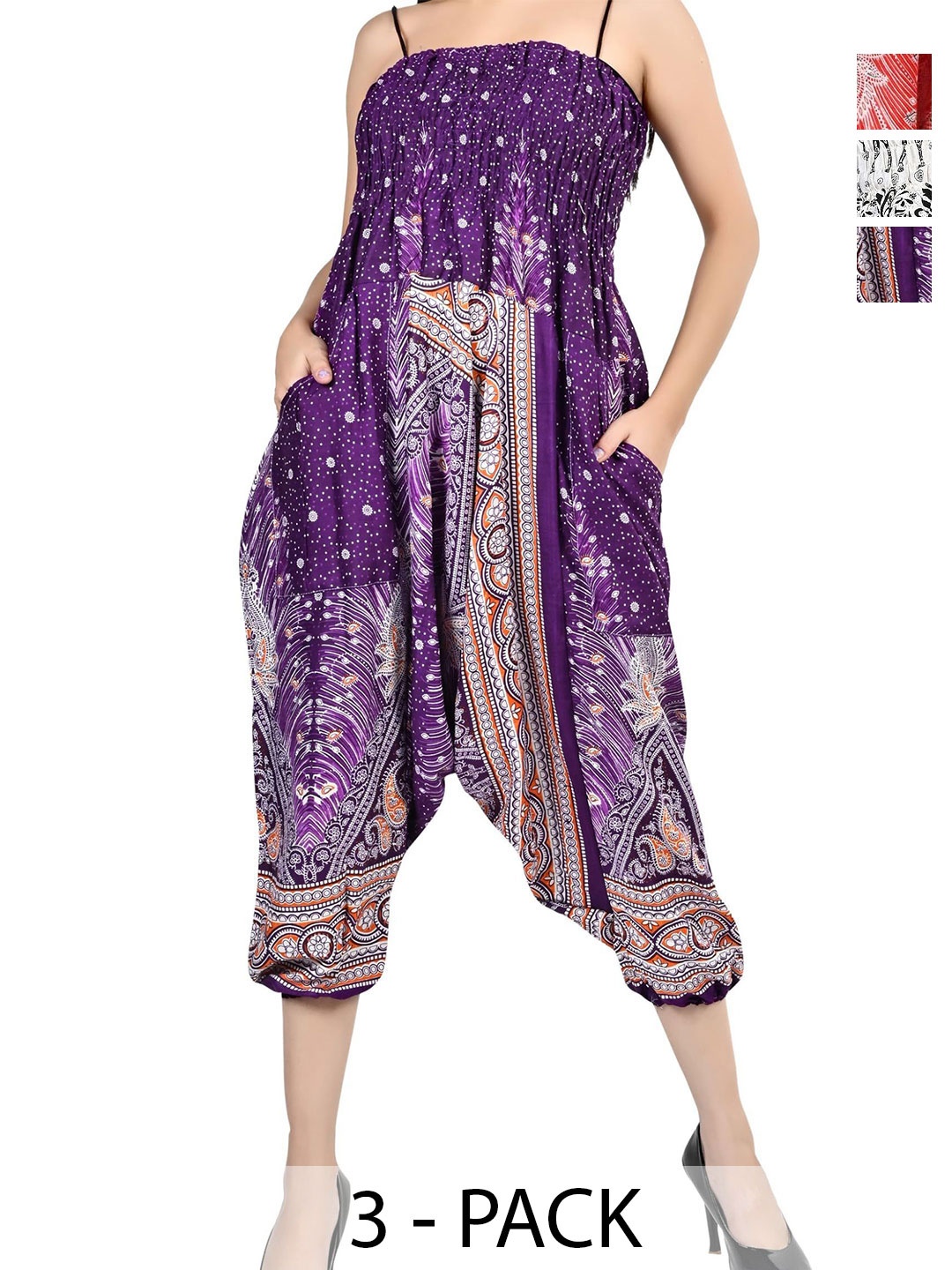

NarNari Women Pack Of 3 Printed Harem Pants, Purple