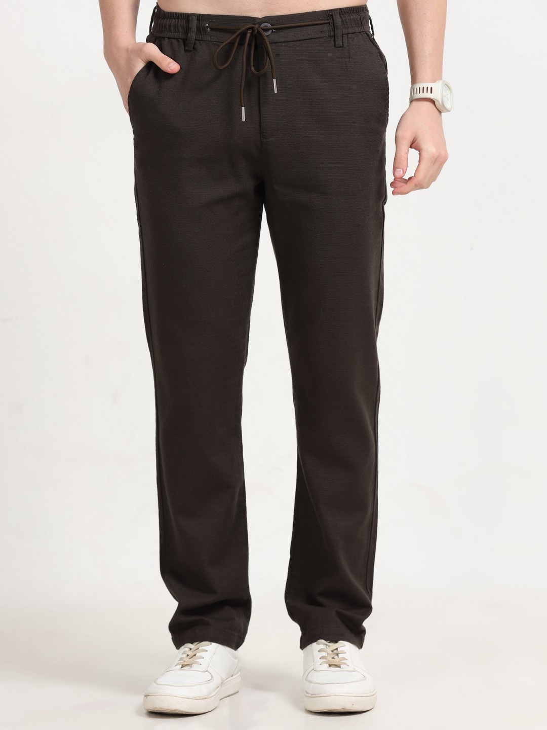 

NEVER NEUD Men Relaxed Fancy Linen Trousers, Olive