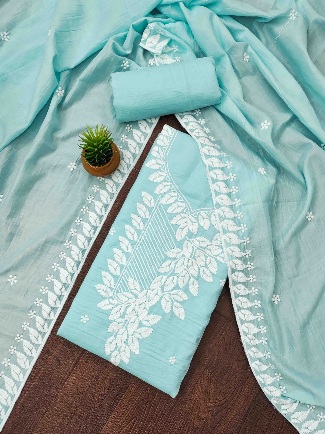 

KALINI Embroidered Unstitched Dress Material, Blue