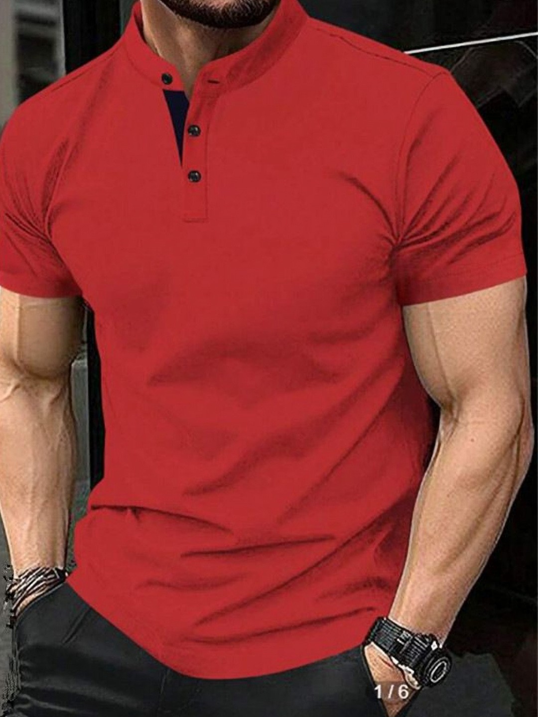 

StyleCast x Revolte Men Polo Collar Raw Edge T-shirt, Orange