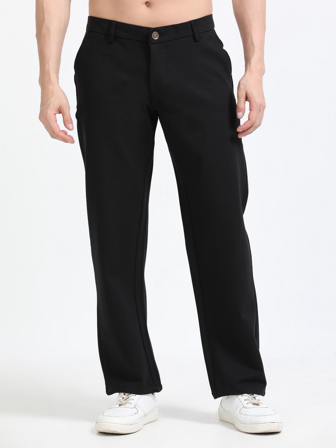 

NEVER NEUD Men Low rise Relaxed Trousers, Black