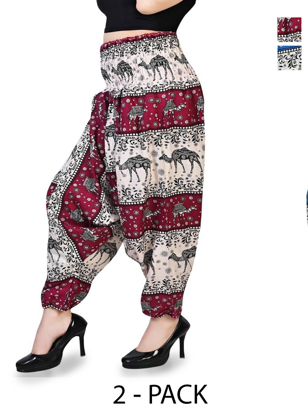 

NarNari Women Pack Of 2 Printed Harem Pants, Maroon