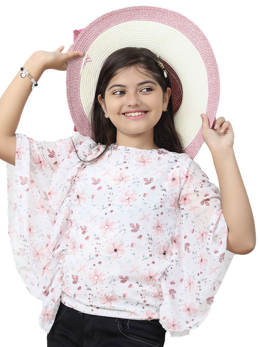 

Ishti Floral Flared Sleeve Top, Pink