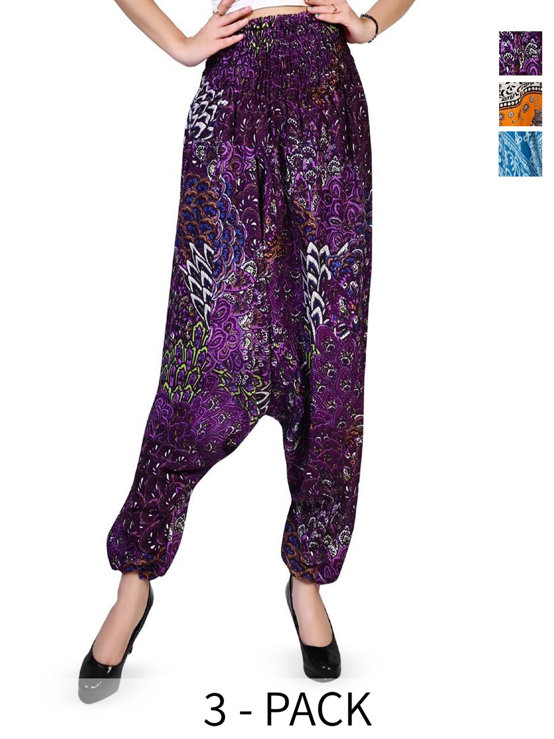 

NarNari Women Pack Of 3 Printed Loose Fit Harem Pants, Blue
