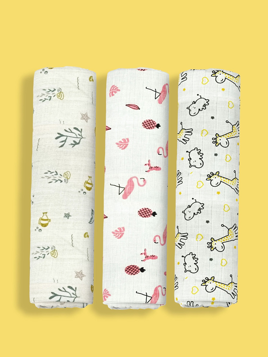 

Orange Sugar Pack Of 3 Printed Pure Cotton Swaddle, White