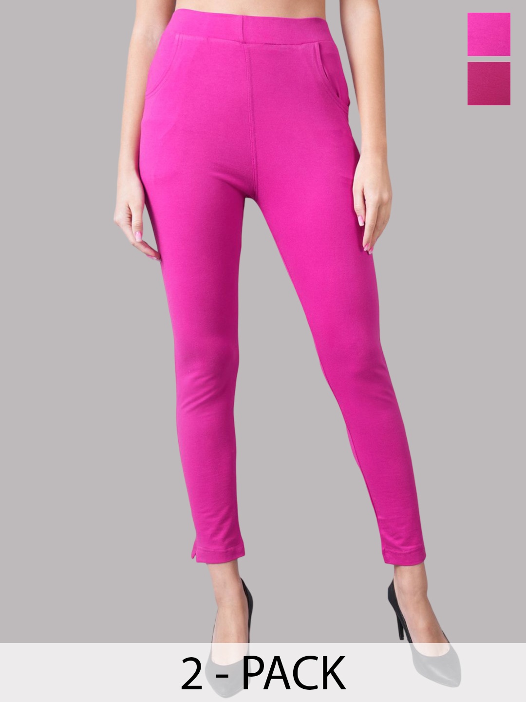 

Valles365 by S.C. Pack Of 2 Cotton Ankle-Length Leggings, Pink