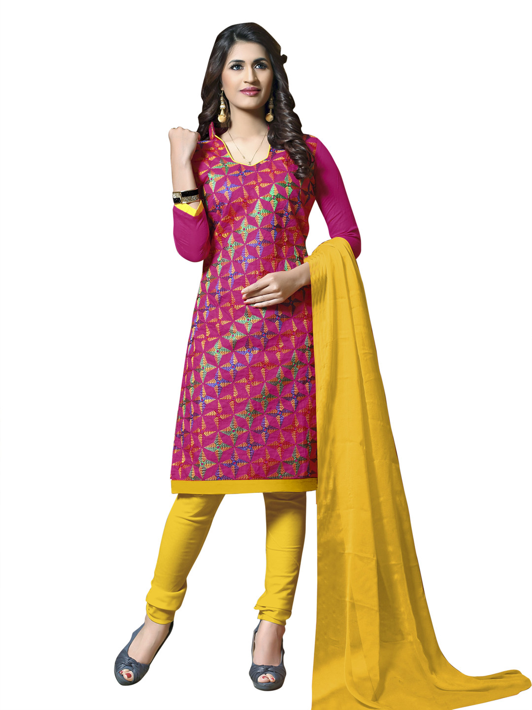 

HERE&NOW Floral Woven Design Unstitched Dress Material, Pink