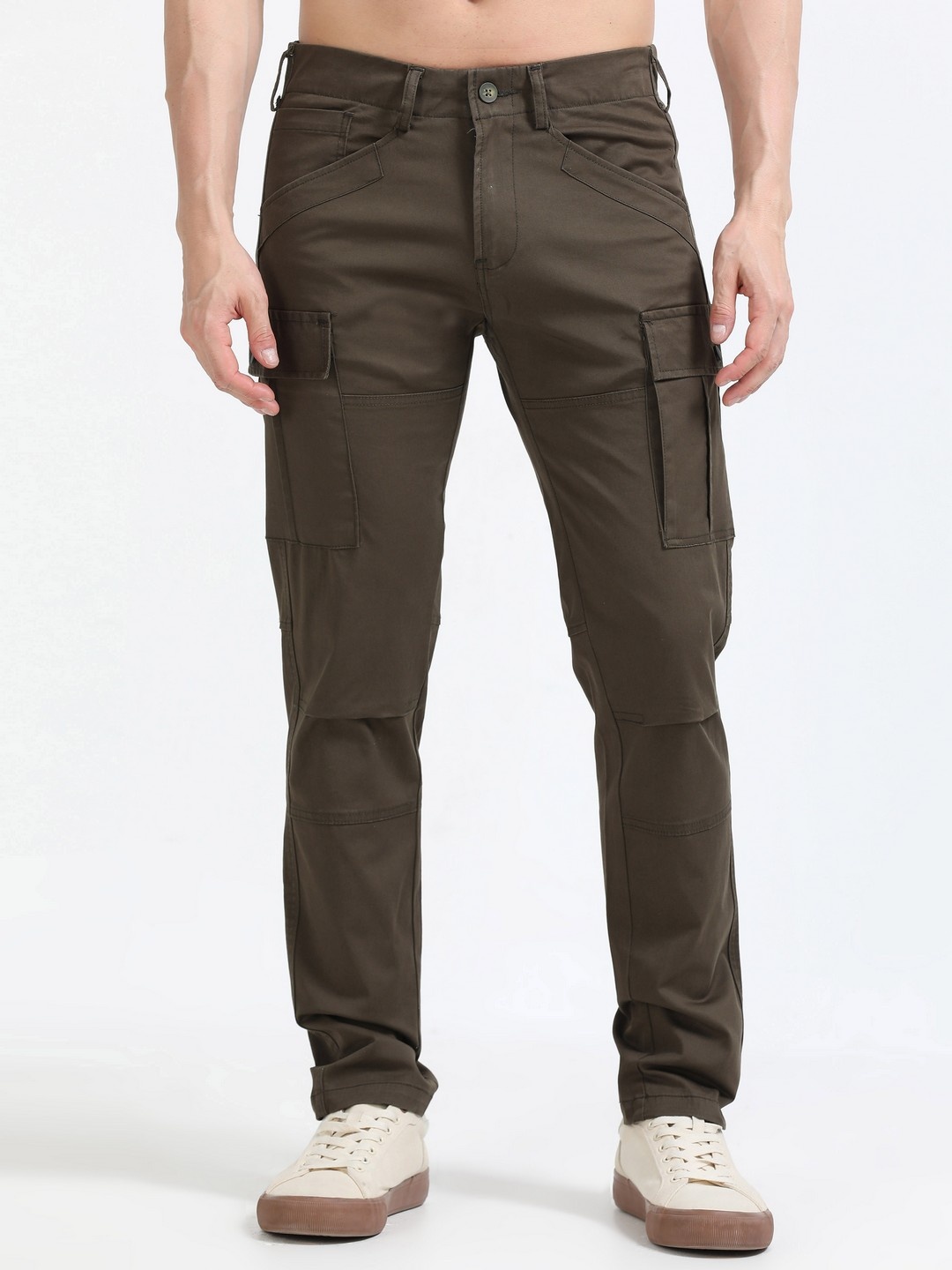 

NEVER NEUD Men Relaxed Heavy Utility Cargos Trousers, Brown