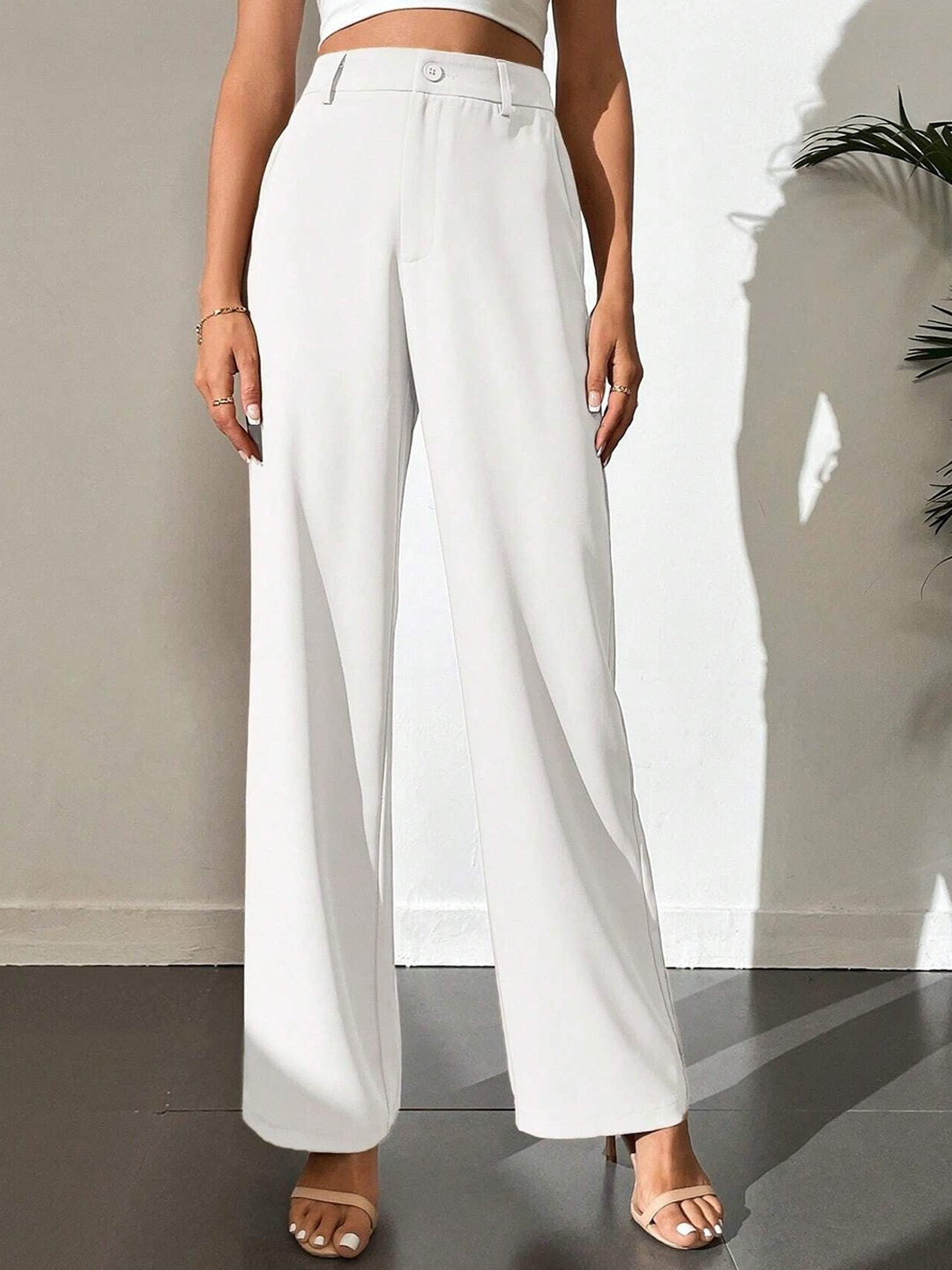 

FNOCKS Women Relaxed Loose Fit High-Rise Wide Leg Trousers, White