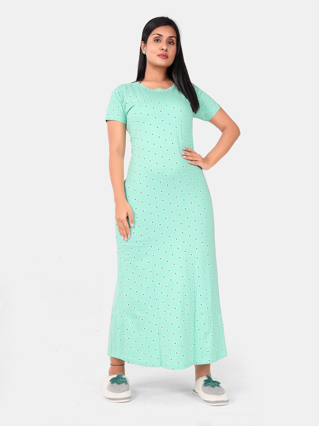

SWEET MOON Floral Printed Maxi Nightdress, Green