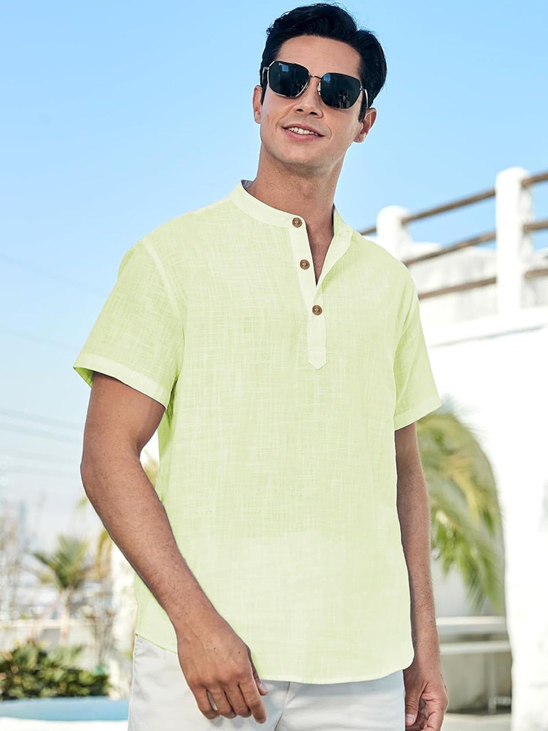 

Vida Loca Band Collar Cotton Straight Kurta, Sea green