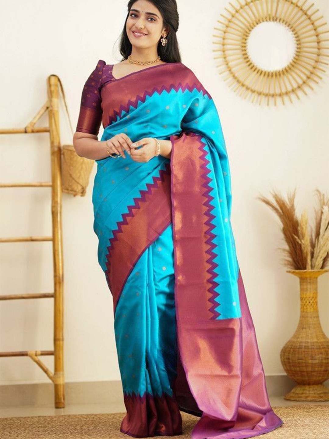 

Taslar Woven Design Zari Pure Silk Banarasi Saree, Sea green