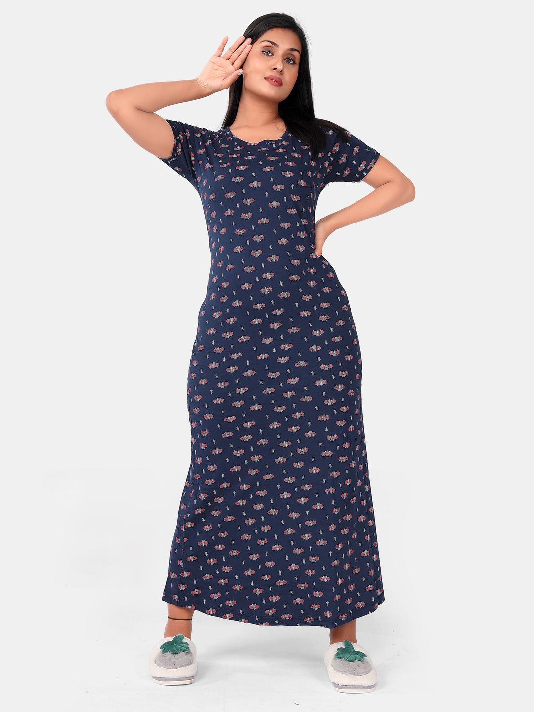 

SWEET MOON Graphic Printed Maxi Nightdress, Navy blue