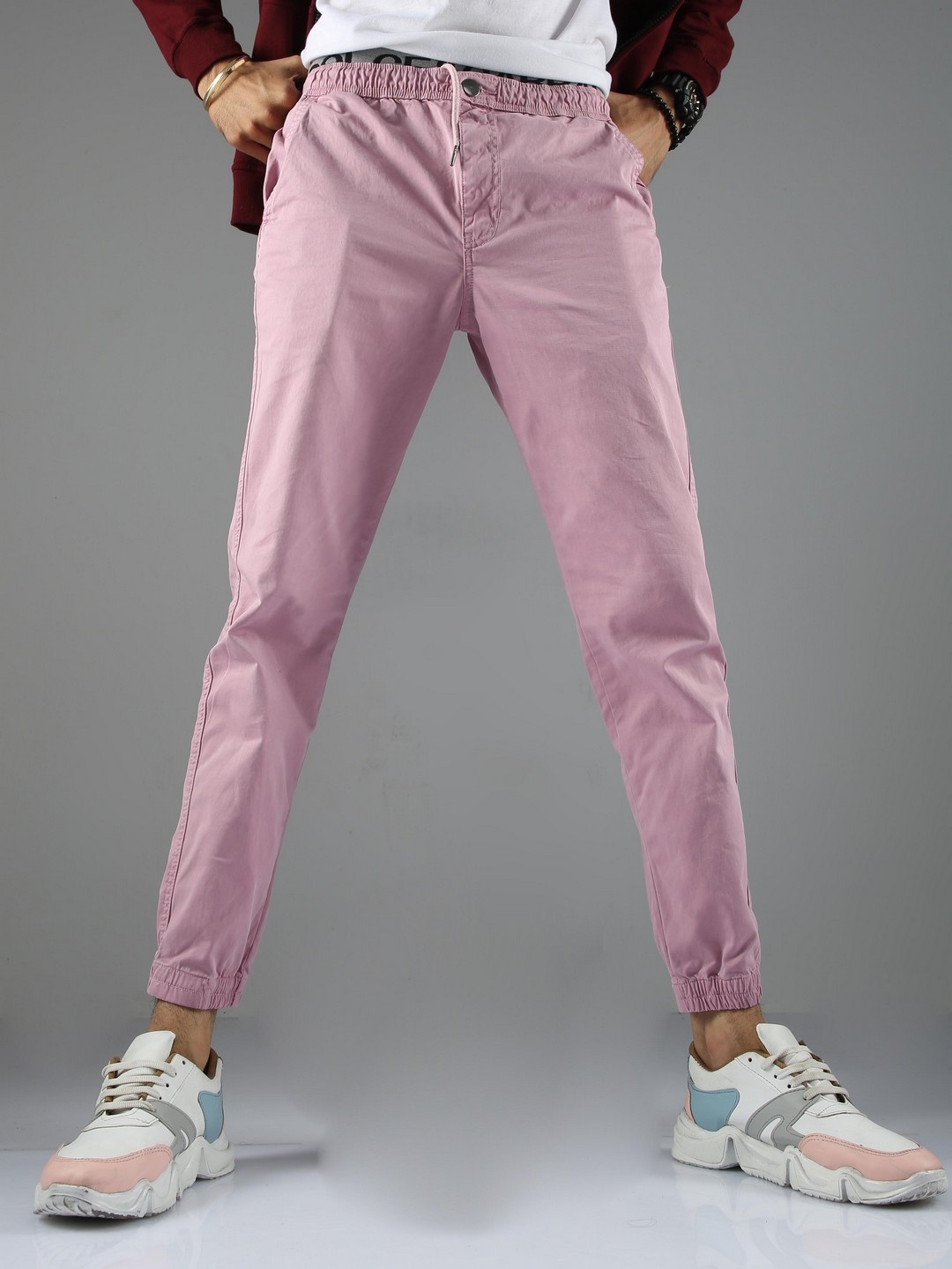 

NEVER NEUD Men Relaxed Low-Rise Joggers Trousers, Pink