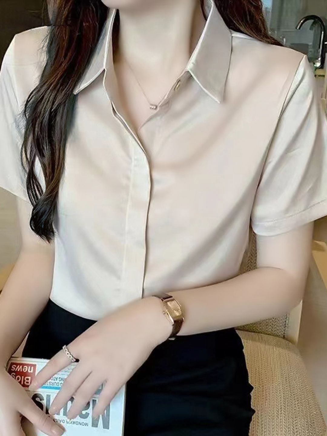 

bebe Women Slim Fit Opaque Casual Shirt, Beige