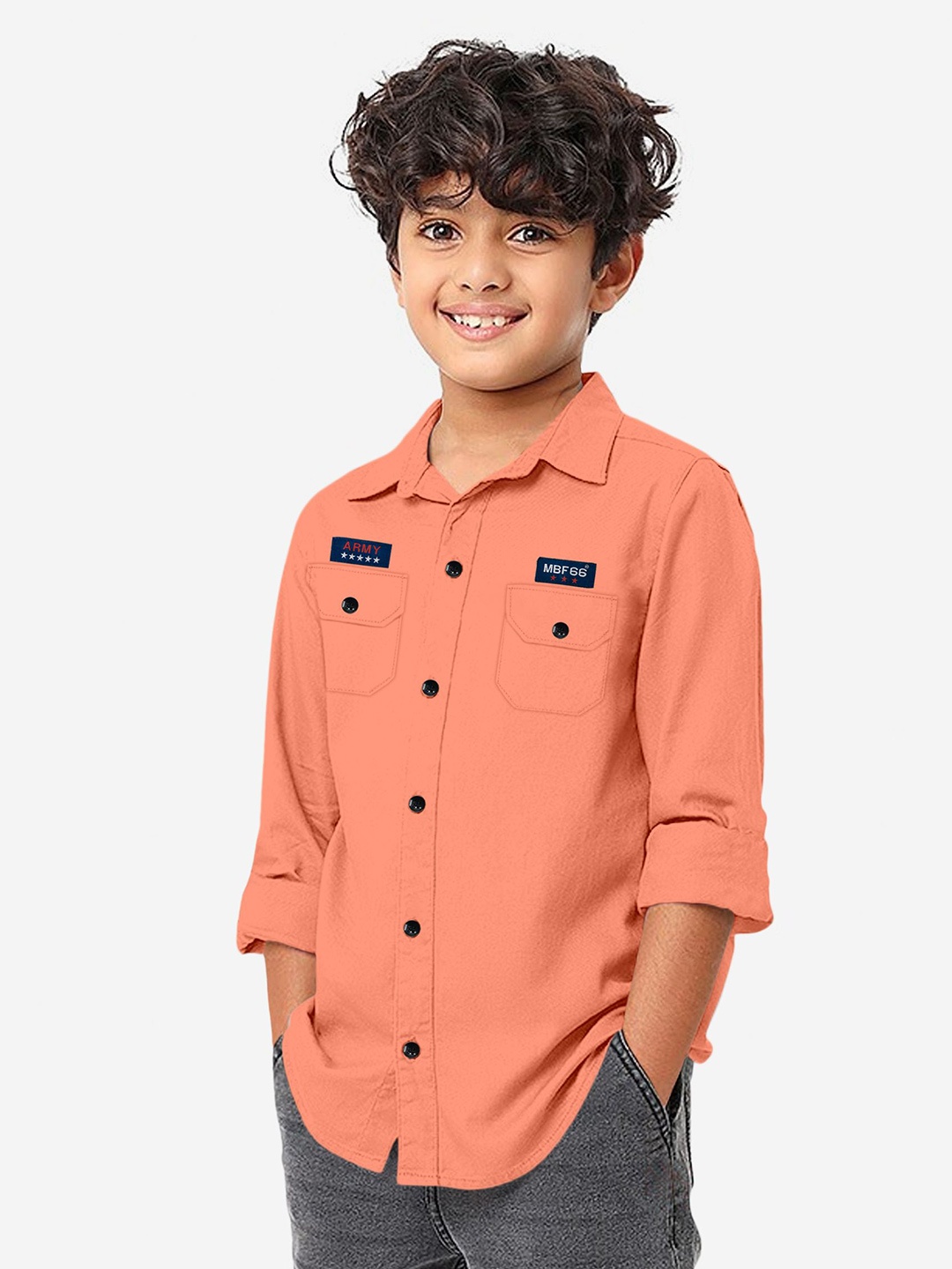 

MBF66 Boys Slim Fit Opaque Casual Shirt, Rust