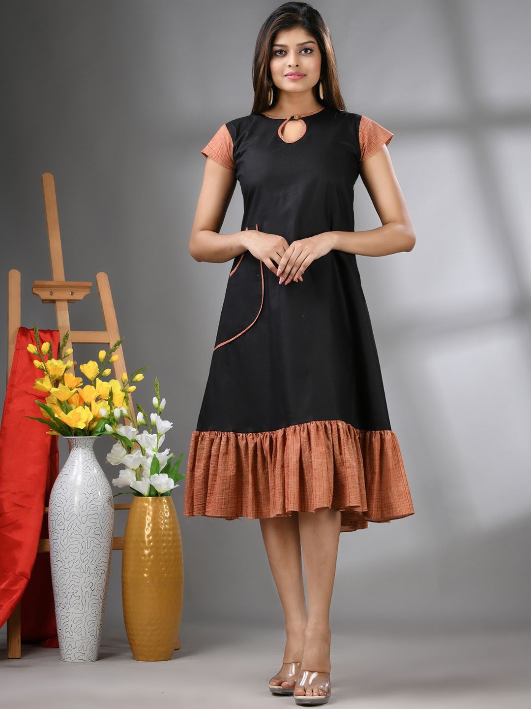 

Charukriti A-line Ethnic Dress With Ruffle, Black