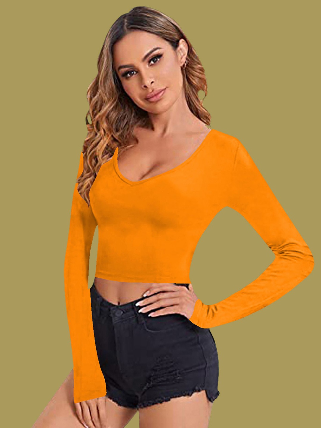 

Dream Beauty Fashion Women Long Sleeves Crop Top, Yellow