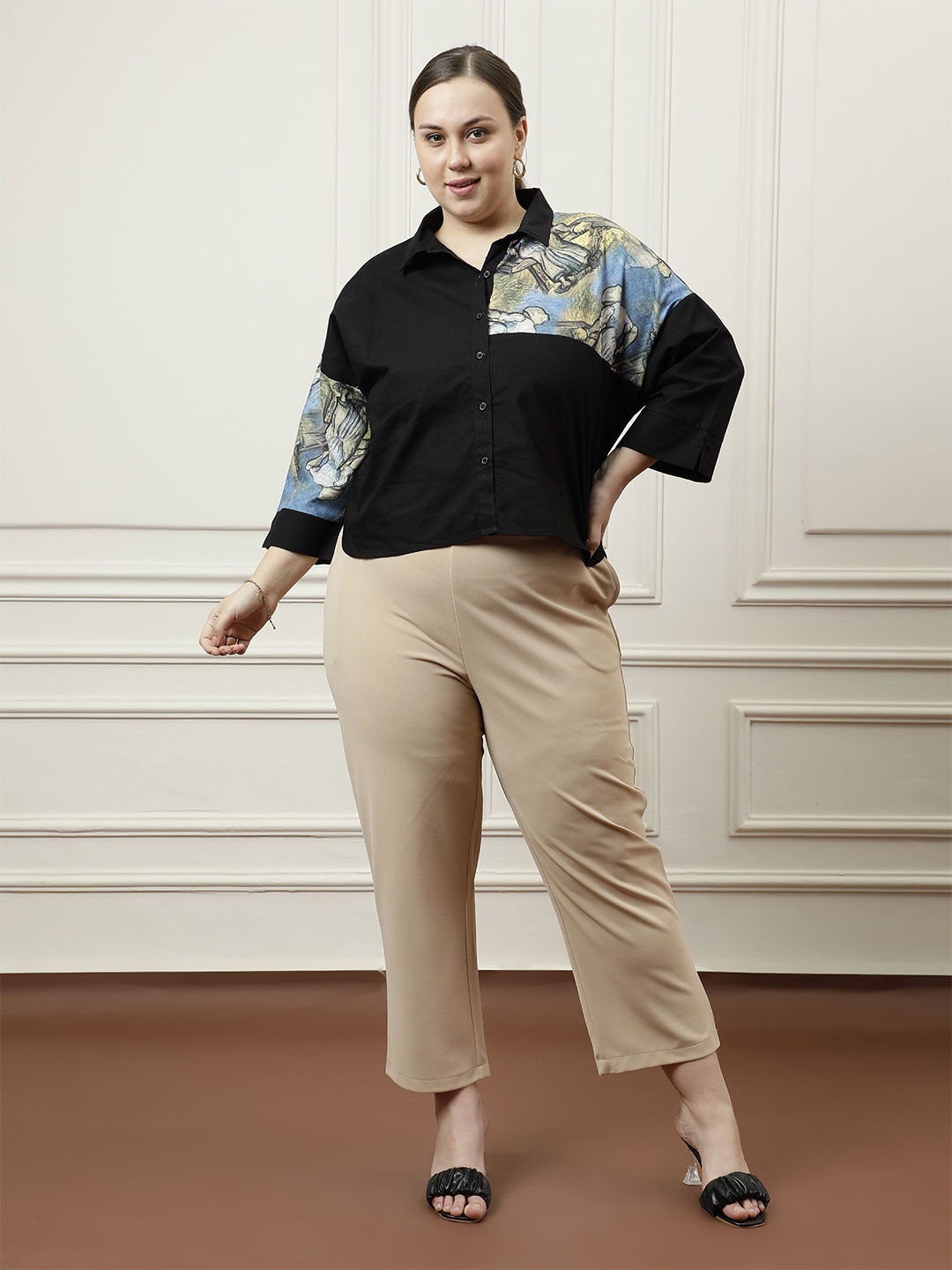 

Athena Ample Women Relaxed Opaque Printed Casual Shirt, Black