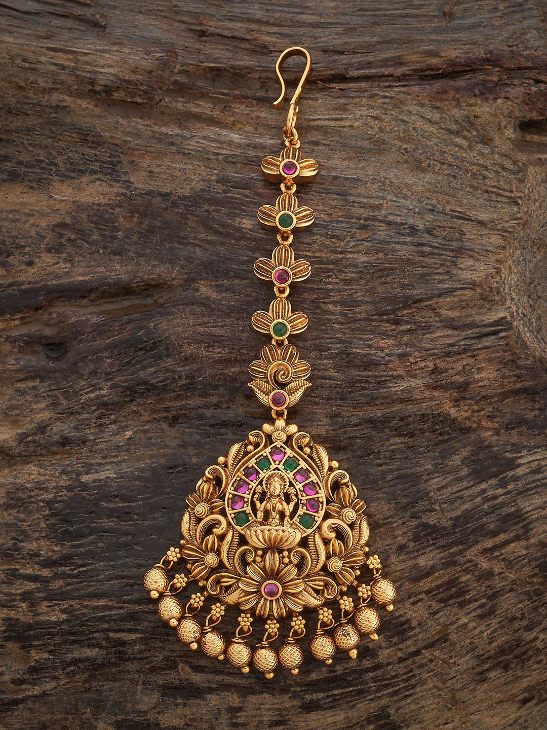 

Kushal's Fashion Jewellery Gold-Plated Artificial Stones Studded Antique Maang Tikka