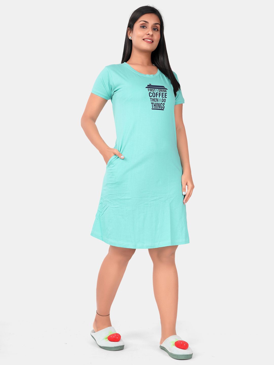 

SWEET MOON Typography Printed Midi Nightdress, Blue