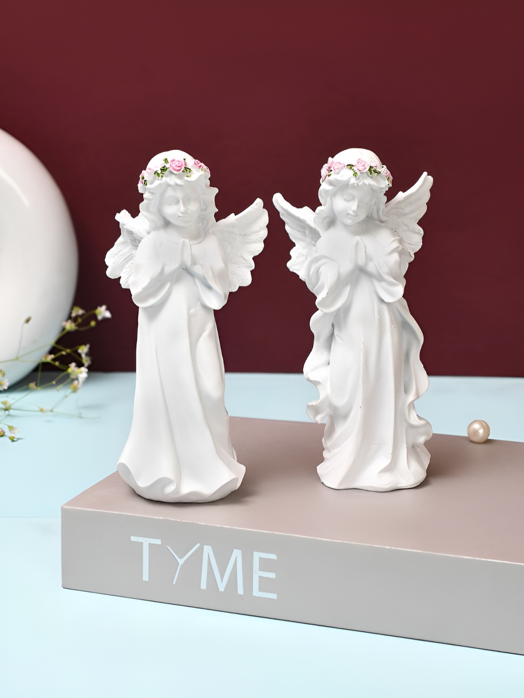 

TAYHAA White & Pink 2 Pieces Praying Angel Girl Figurine Showpiece