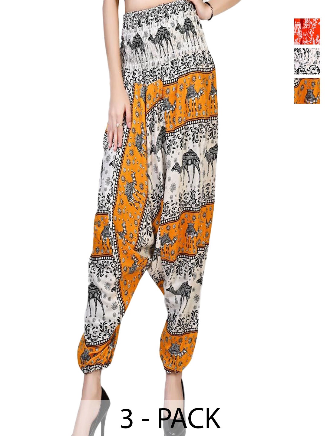 

NarNari Women Pack Of 3 Printed Mid-Rise Harem Pants, Yellow