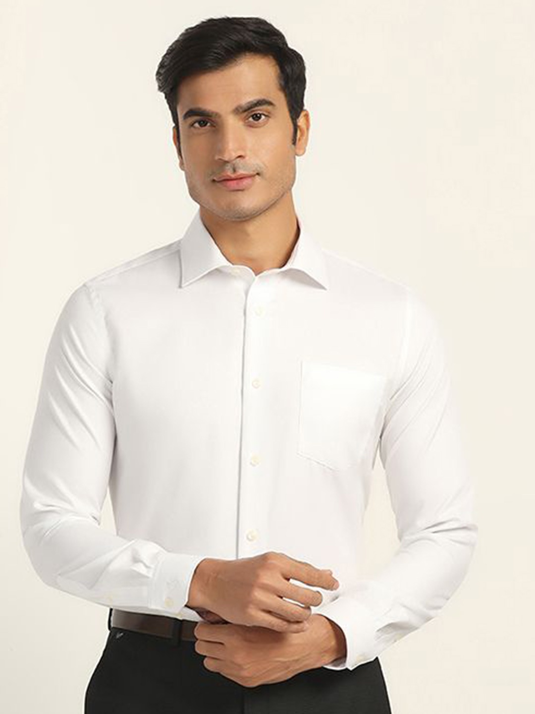 

Blackberrys Men India Slim Fit Spread Collar Solid Cotton Formal Shirt, White
