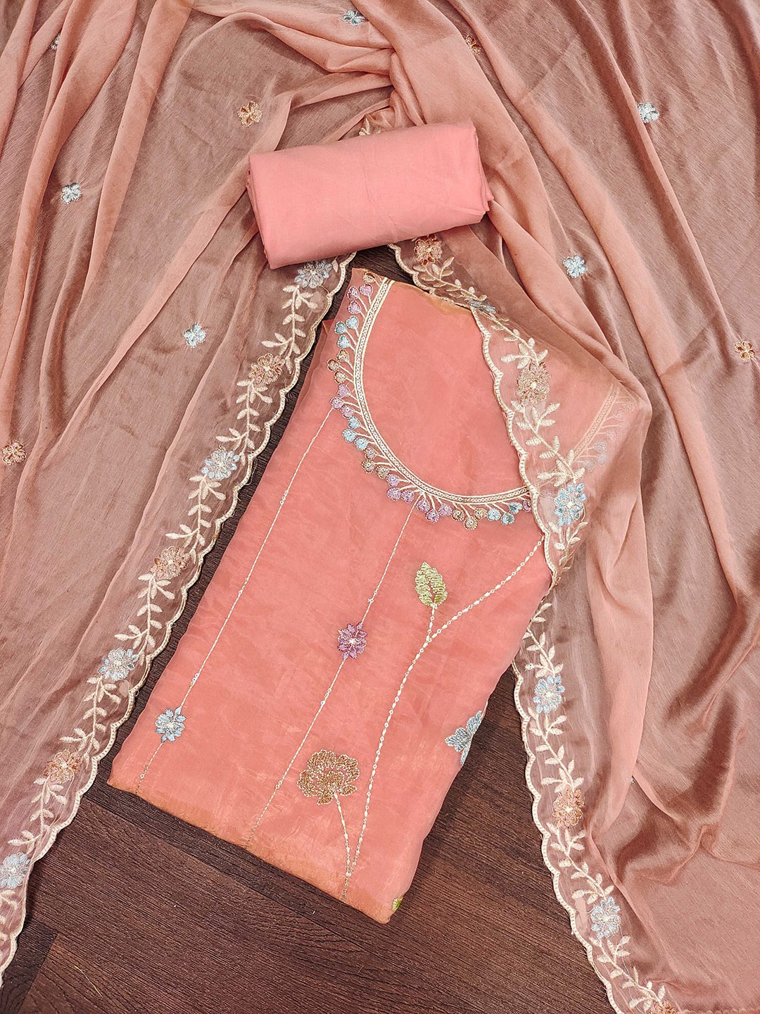 

KALINI Embroidered Pure Silk Unstitched Dress Material, Pink
